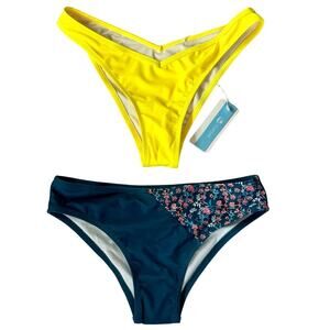 NWT bikini bottoms 2 New swimsuit blue yellow beach vacation size Small​